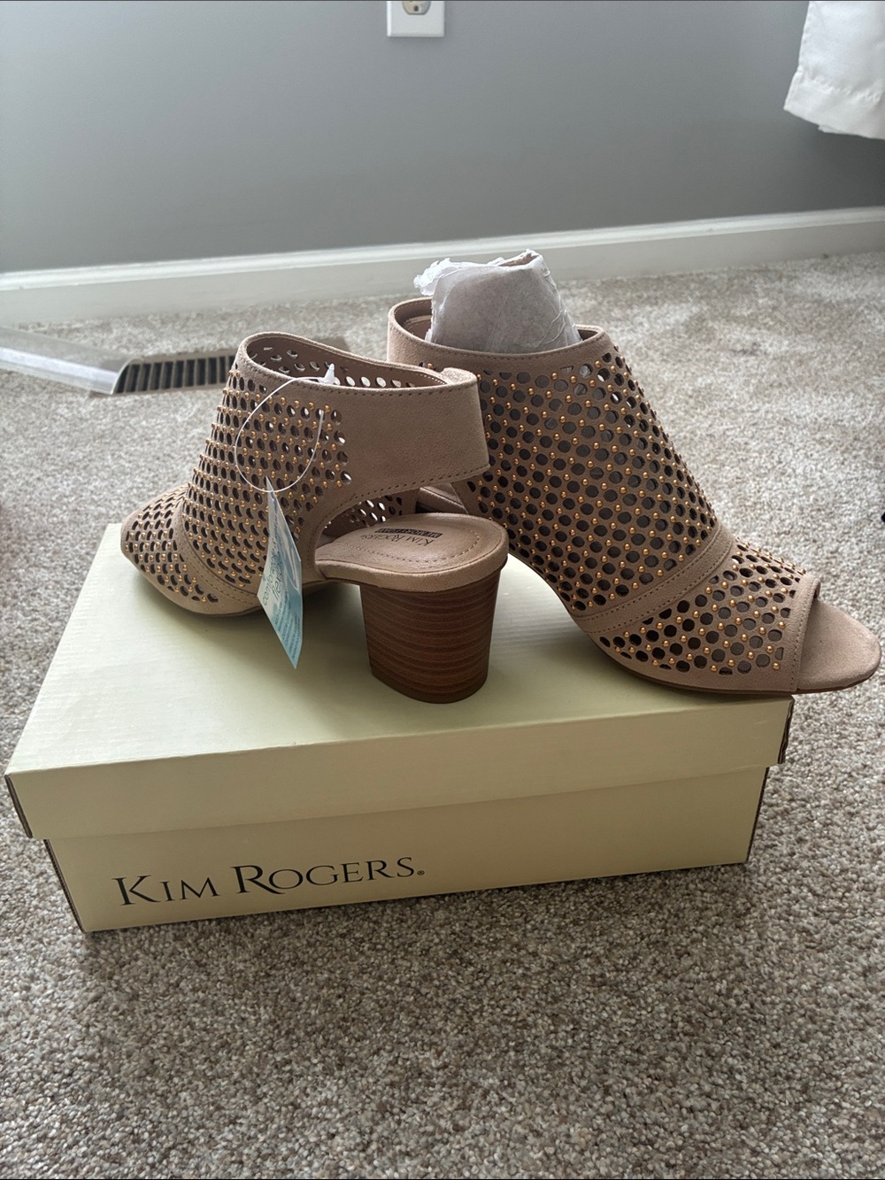 Kim Rogers Blush Perforated Block Heel Sandals